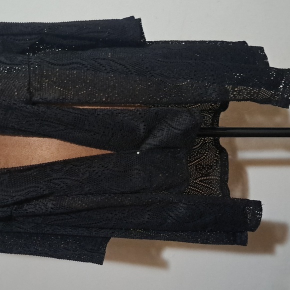 B31 Catalina Elegant Black Lace Kimono Duster Size 1X Swim Cover Up Tie Front - Picture 3 of 9